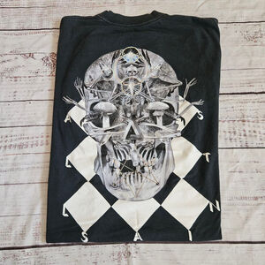 AllSaints Grid Graphic Skull Mushroom Tshirt Black Mens XL